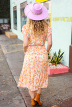 Load image into Gallery viewer, Lovely In Peach Floral Print Elastic Waist Ruffle Midi Dress
