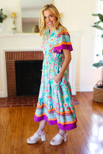 Load image into Gallery viewer, Beautiful You Mint Floral Border Print Smocked Waist Maxi Dress
