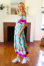 Load image into Gallery viewer, Beautiful You Mint Floral Border Print Smocked Waist Maxi Dress
