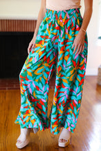 Load image into Gallery viewer, Summer Vibes Green &amp; Orange Abstract Print Smocked Palazzo Pants
