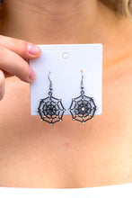 Load image into Gallery viewer, Black Spiderweb Rhinestone Dangle Earrings
