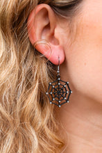 Load image into Gallery viewer, Black Spiderweb Rhinestone Dangle Earrings
