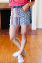 Load image into Gallery viewer, American Flag High Rise Frayed Hem Denim Shorts
