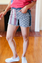 Load image into Gallery viewer, American Flag High Rise Frayed Hem Denim Shorts
