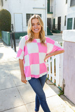 Load image into Gallery viewer, Dazzle In Pink &amp; White Checker Print Waffle Knit Top
