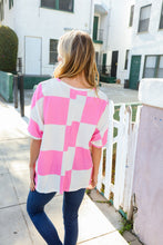 Load image into Gallery viewer, Dazzle In Pink &amp; White Checker Print Waffle Knit Top
