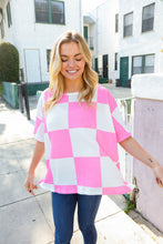 Load image into Gallery viewer, Dazzle In Pink &amp; White Checker Print Waffle Knit Top
