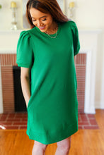 Load image into Gallery viewer, Boldy You Kelly Green Textured Puff Sleeve Dress
