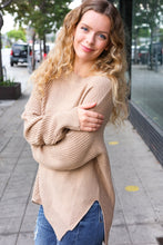 Load image into Gallery viewer, Autumn Vibes Taupe Asymmetrical Knit Sweater
