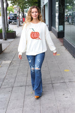 Load image into Gallery viewer, Halloween Lovely Ivory Embroidered Pumpkin Knit Sweater
