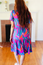 Load image into Gallery viewer, Remember Me Blue &amp; Fuchsia Geo Print V Neck Dress
