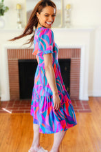 Load image into Gallery viewer, Remember Me Blue &amp; Fuchsia Geo Print V Neck Dress
