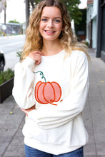 Load image into Gallery viewer, Halloween Lovely Ivory Embroidered Pumpkin Knit Sweater
