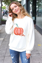 Load image into Gallery viewer, Halloween Lovely Ivory Embroidered Pumpkin Knit Sweater
