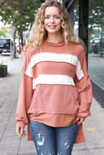 Load image into Gallery viewer, Feeling Playful Rust Stripe Color Block French Terry Hoodie
