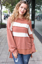 Load image into Gallery viewer, Feeling Playful Rust Stripe Color Block French Terry Hoodie
