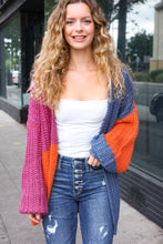 Load image into Gallery viewer, Dazzle In Magenta &amp; Navy Chunky Knit Color Block Cardigan
