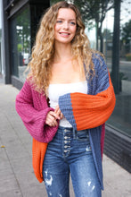 Load image into Gallery viewer, Dazzle In Magenta &amp; Navy Chunky Knit Color Block Cardigan
