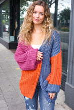 Load image into Gallery viewer, Dazzle In Magenta &amp; Navy Chunky Knit Color Block Cardigan
