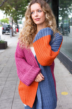 Load image into Gallery viewer, Dazzle In Magenta &amp; Navy Chunky Knit Color Block Cardigan
