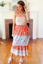 Load image into Gallery viewer, Vacay Vibes Taupe Floral Smocked Tube Top Tiered Maxi Dress
