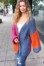 Load image into Gallery viewer, Dazzle In Magenta &amp; Navy Chunky Knit Color Block Cardigan
