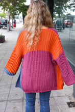 Load image into Gallery viewer, Dazzle In Magenta &amp; Navy Chunky Knit Color Block Cardigan
