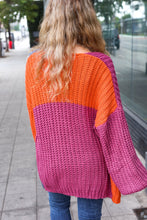 Load image into Gallery viewer, Dazzle In Magenta &amp; Navy Chunky Knit Color Block Cardigan
