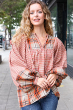 Load image into Gallery viewer, Under Your Spell Rust Plaid Color Block Notch Neck Top
