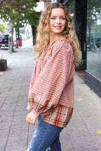 Load image into Gallery viewer, Under Your Spell Rust Plaid Color Block Notch Neck Top
