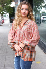 Load image into Gallery viewer, Under Your Spell Rust Plaid Color Block Notch Neck Top
