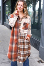 Load image into Gallery viewer, Stand Out Rust &amp; Taupe Color Block Plaid Longline Shacket
