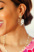 Load image into Gallery viewer, Bone &amp; Wood Tropical Leaf Drop Earrings
