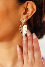 Load image into Gallery viewer, Bone &amp; Wood Tropical Leaf Drop Earrings
