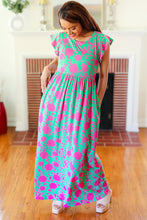 Load image into Gallery viewer, Stand Out Green &amp; Fuchsia Floral Fit &amp; Flare Maxi Dress
