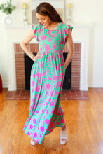 Load image into Gallery viewer, Stand Out Green &amp; Fuchsia Floral Fit &amp; Flare Maxi Dress
