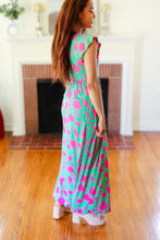 Load image into Gallery viewer, Stand Out Green &amp; Fuchsia Floral Fit &amp; Flare Maxi Dress
