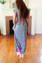 Load image into Gallery viewer, Stand Out Green &amp; Fuchsia Floral Fit &amp; Flare Maxi Dress
