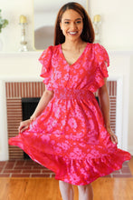 Load image into Gallery viewer, Remember Me Red &amp; Pink Floral Print Smocked Waist Midi Dress
