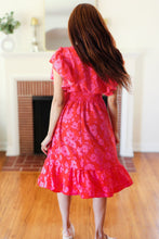 Load image into Gallery viewer, Remember Me Red &amp; Pink Floral Print Smocked Waist Midi Dress
