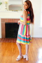 Load image into Gallery viewer, Start The Day Rainbow Stripe Shoulder Tie Tiered Dress
