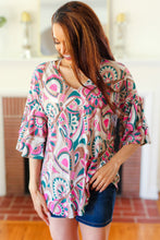 Load image into Gallery viewer, Eyes On You Teal Paisley Double Ruffle Sleeve Top
