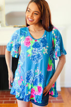 Load image into Gallery viewer, Feeling Playful Blue Floral Ruffle Sleeve &amp; Hem Tunic Top
