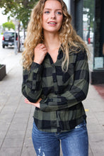 Load image into Gallery viewer, Casual Chic Army Green Plaid Button Down Long Sleeve Top
