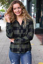 Load image into Gallery viewer, Casual Chic Army Green Plaid Button Down Long Sleeve Top
