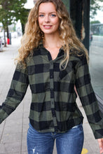 Load image into Gallery viewer, Casual Chic Army Green Plaid Button Down Long Sleeve Top
