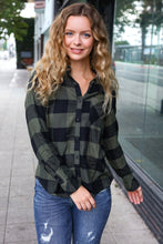 Load image into Gallery viewer, Casual Chic Army Green Plaid Button Down Long Sleeve Top
