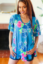 Load image into Gallery viewer, Feeling Playful Blue Floral Ruffle Sleeve &amp; Hem Tunic Top
