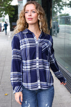 Load image into Gallery viewer, Casual Chic Blue Plaid Button Down Long Sleeve Top
