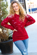 Load image into Gallery viewer, Casual Chic Burgundy Pointelle Lace Shoulder Knit Sweater
